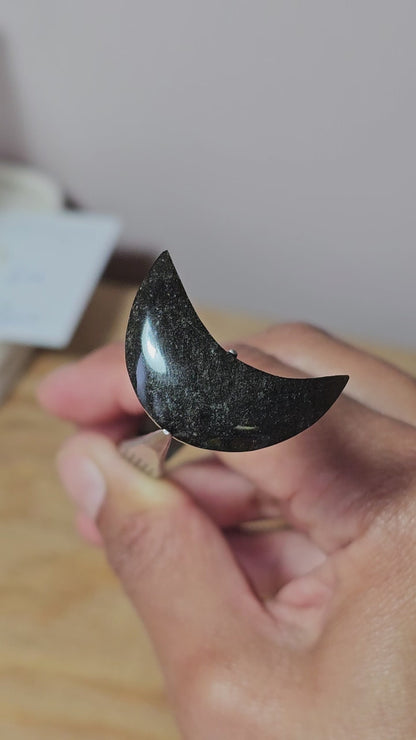 Silver Obsidian Moon Cabochon
