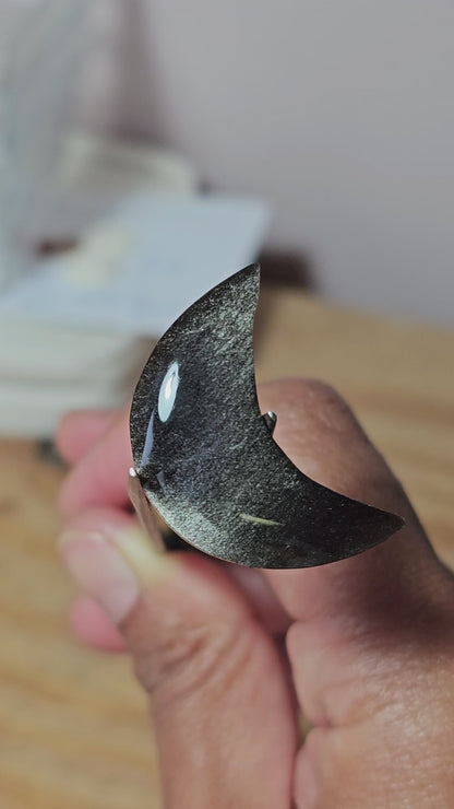Silver Obsidian Moon Cabochon
