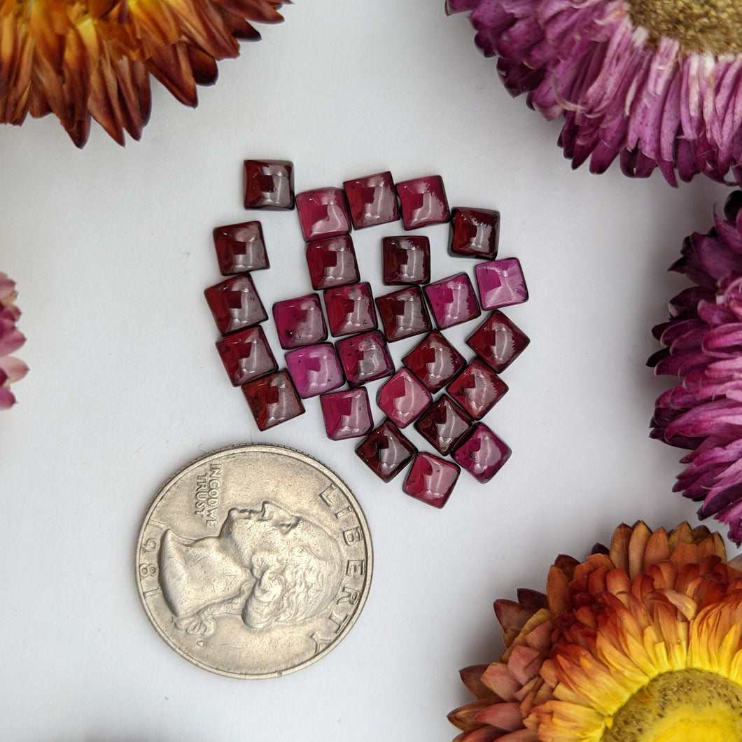 Rhodolite garnet square lots (6 mm)